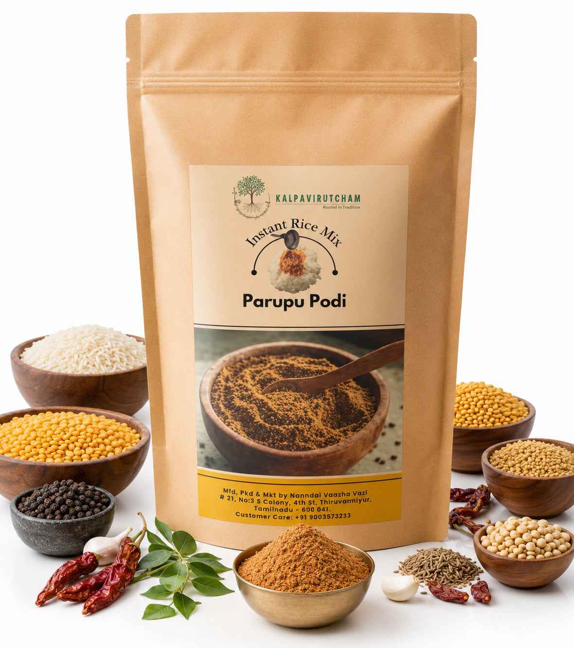 Kalpavirutcham Instant Rice Mix – Parupu Podi | Traditional South Indian Lentil Spice Powder   - 1 kg