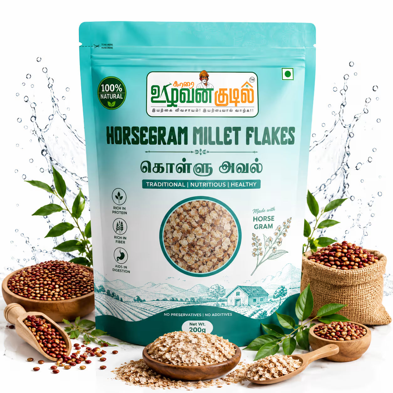 Karai  Uzhavan Kudil Horsegram Millet Flakes / Kollu Aval - 200g (Pack of 2 )