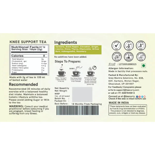 Knee Support Tea/Helps with Knee Pain, Osteoporosis, Strong Bones-100g (30 Bags) - Orgoshops