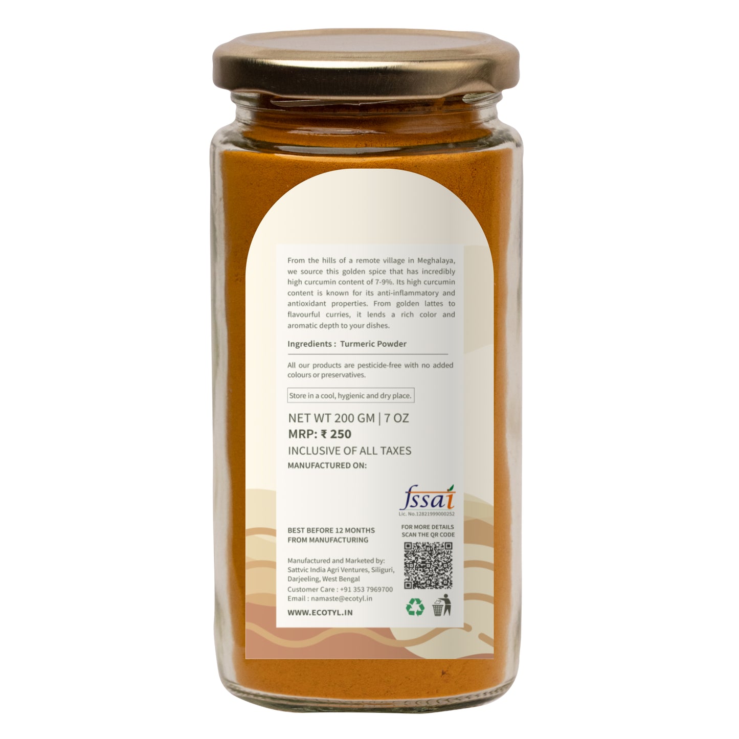 Ecotyl  Lakadong Turmeric Powder for Strong Immunity | High Curcumin  - 200g