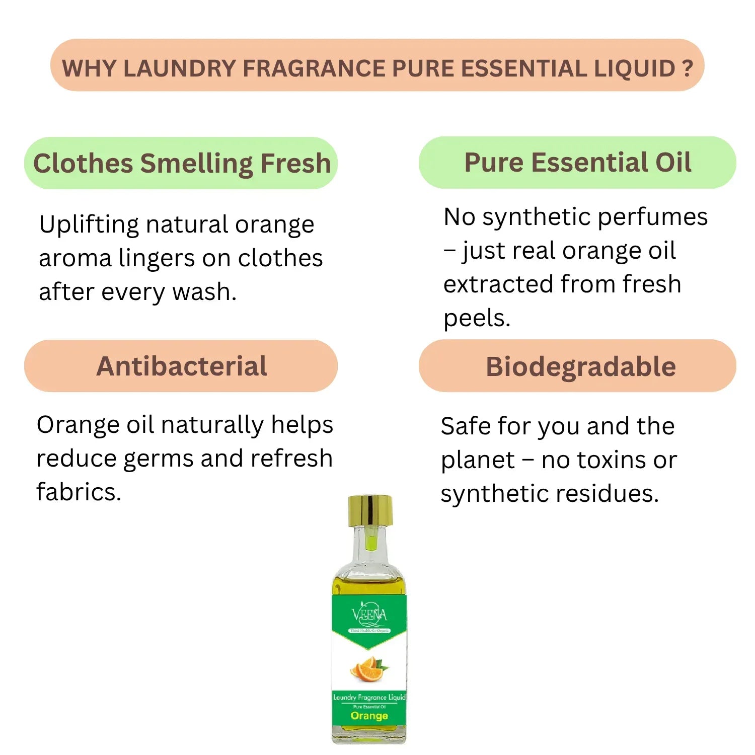 Veena Laundry Fragrance Pure Essential Liquid ( Orange ) - 60ml - Orgoshops