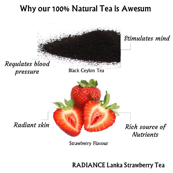 Radiance Lanka Strawberry Tea | Natural Teas | Cold & Hot Brew | Makes 25 Cups