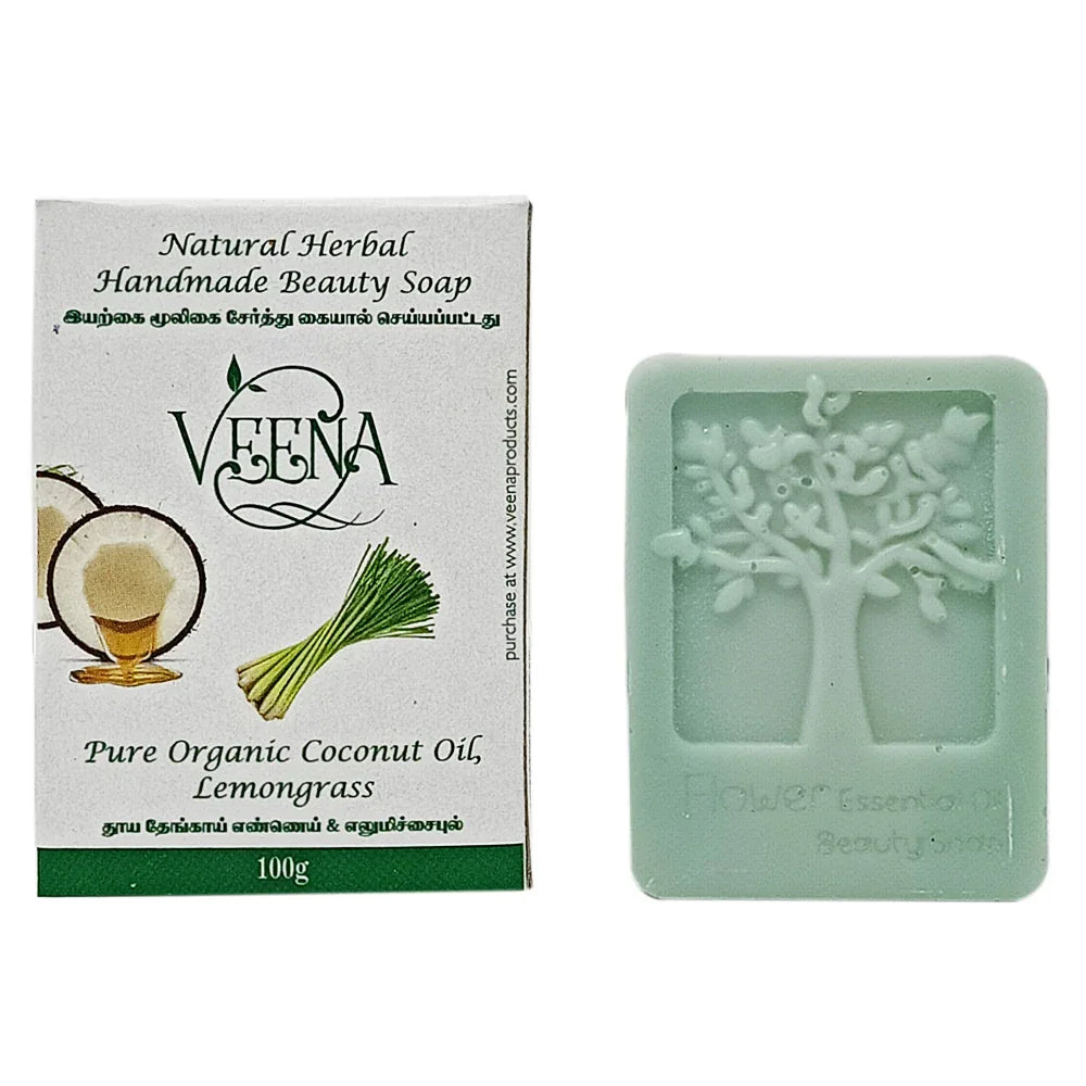Veena Lemongrass Natural Soap - 100g ( pack of 3 ) - Orgoshops