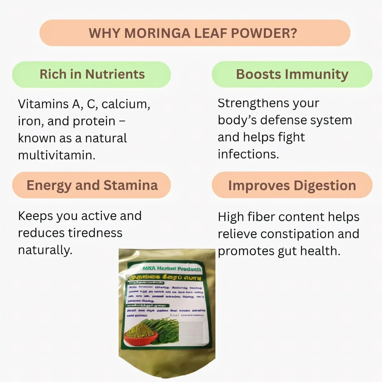 MKA Herbal Moringa Keerai Podi - 50 g (Pack of 3) - Orgoshops