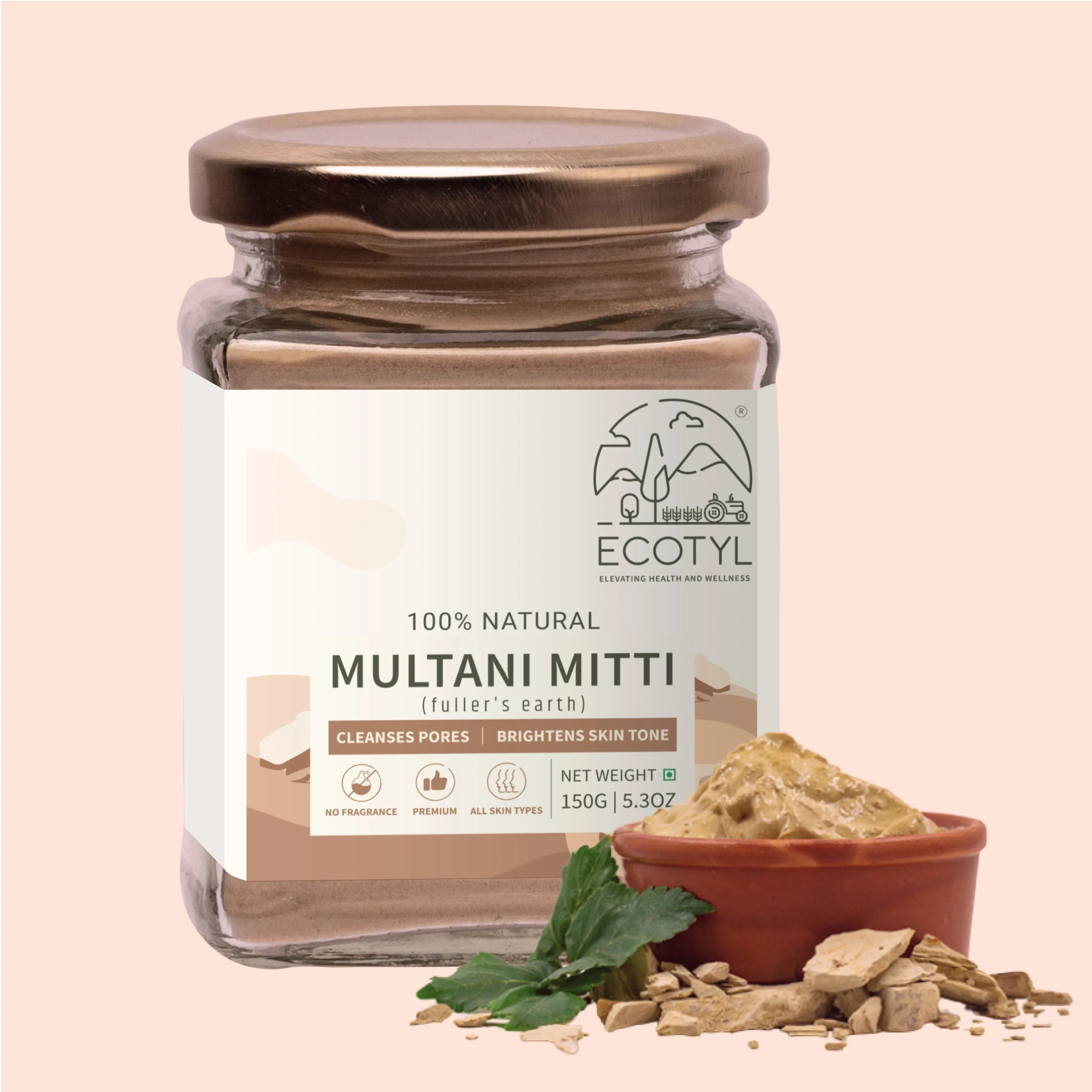 Ecotyl Pure Multani Mitti | Face Pack for Exfoliation & Clear Skin | Bentonite Clay - 150g - Orgoshops