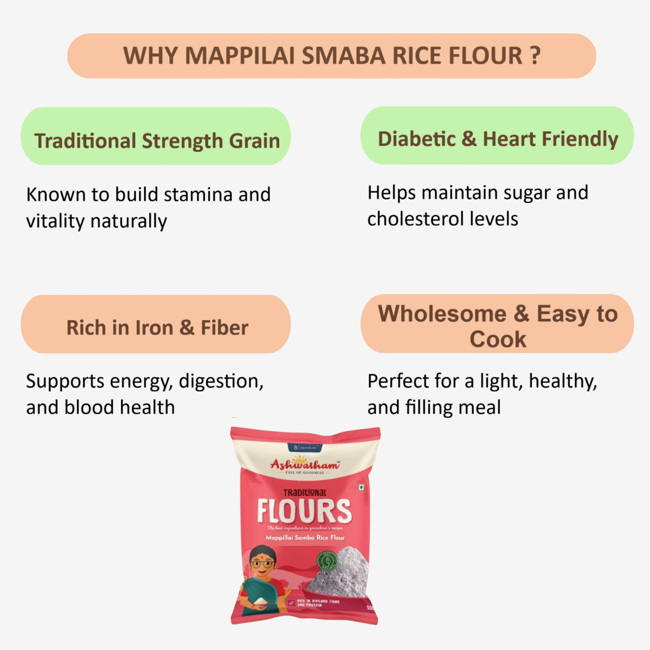 Ashwatham Mappilai Samba Rice Flour / Bridegroom Rice Flour - 500 g (Pack of 2)