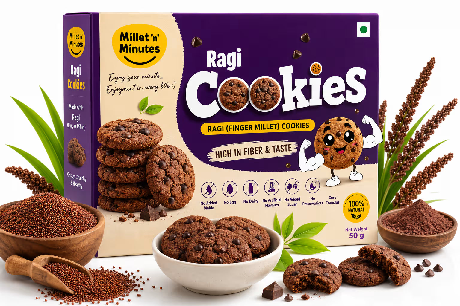 Millet Minutes Multi Millet Ragi Cookies - 50 g (Pack of 3)