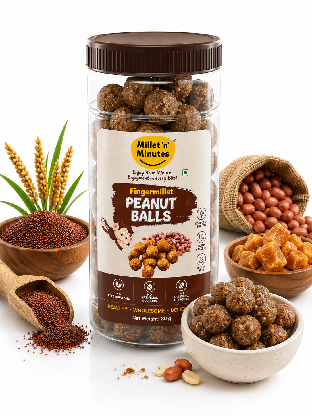 Millet 'n' Minutes Finger Millet Peanut Balls - 80 g (Pack of 2)