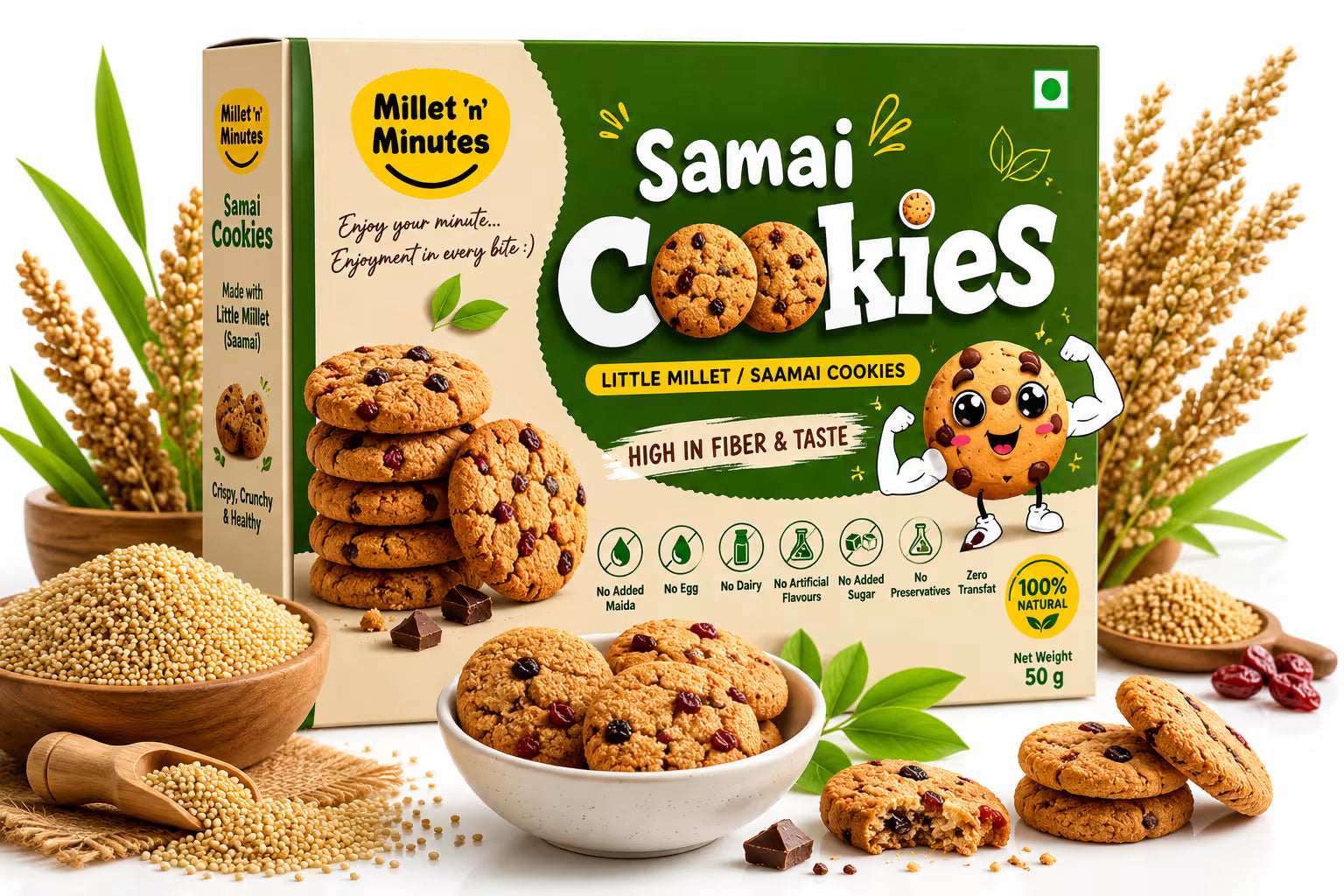 Millet 'n' Minutes Little Millet / Saamai Cookies - 50 g (Pack of 3)