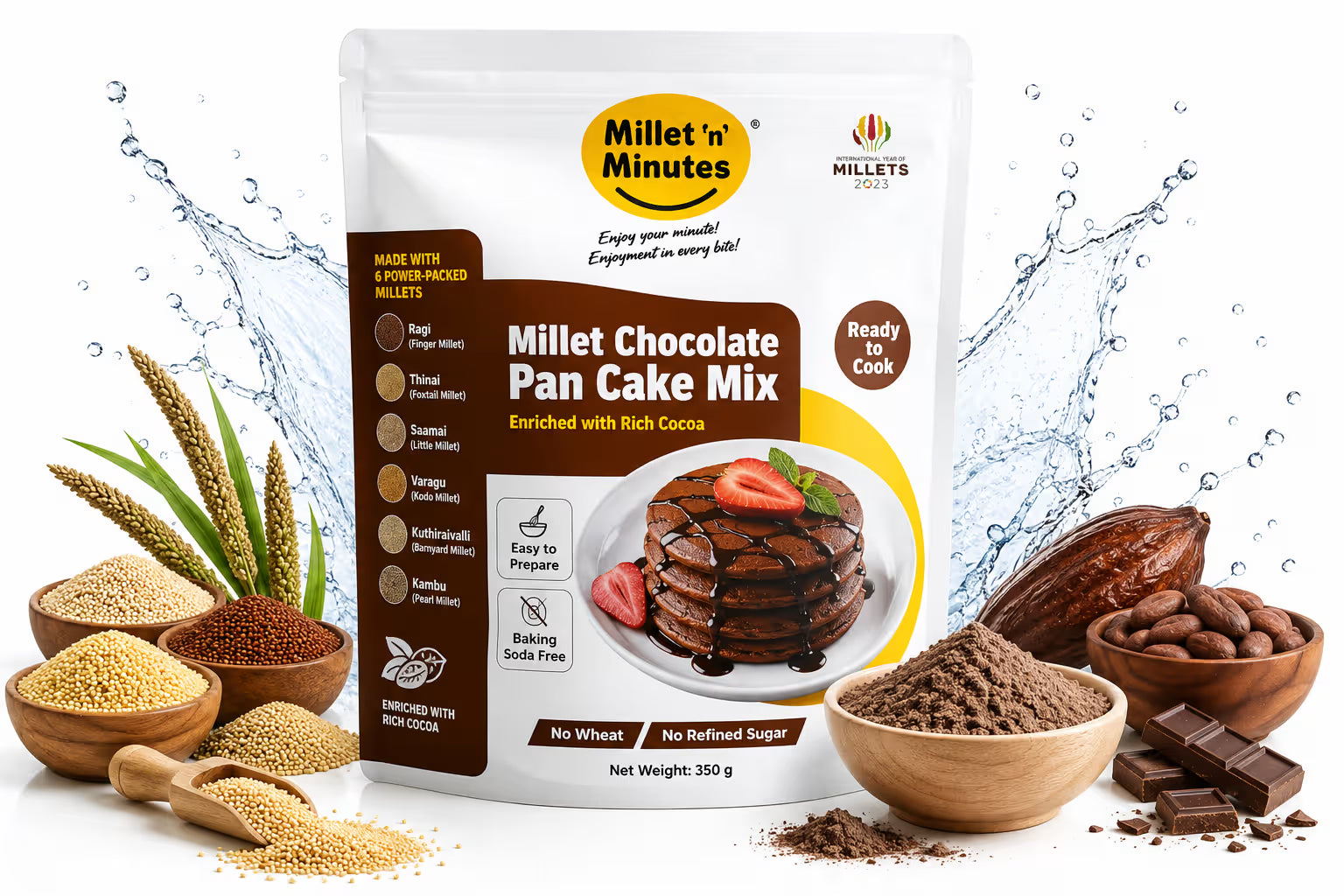 Millet 'n' Minutes Millet Chocolate Pancake Mix - 350 g