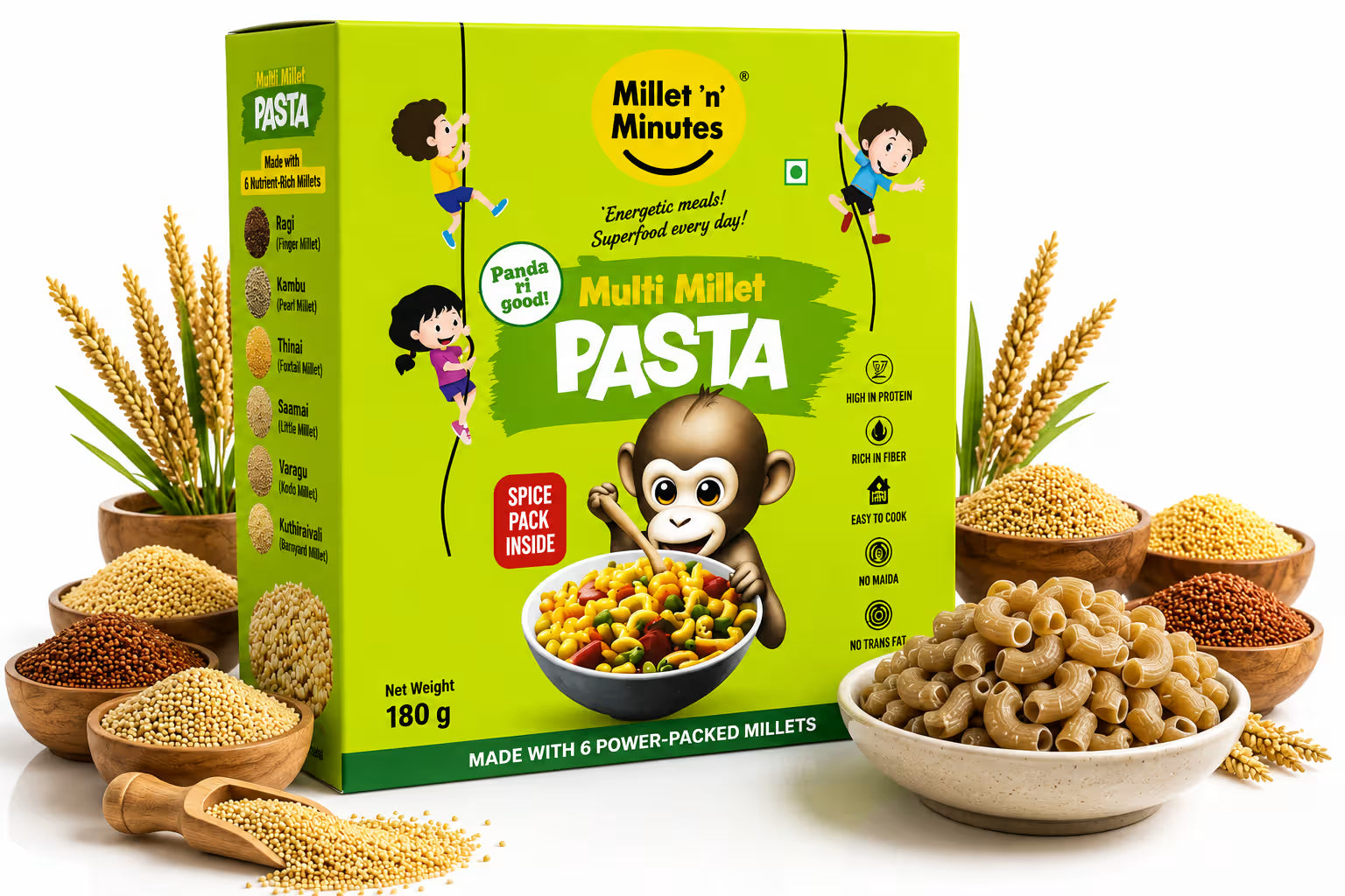 Millet 'n' Minutes Millet Pasta - Multigrain - 180 g (Pack of 2)