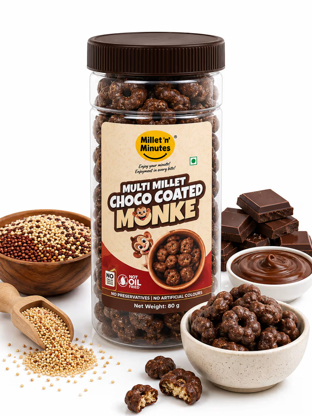 Millet 'n' Minutes Multi Millet Choco Coated Monke - 80 g (Pack of 2)