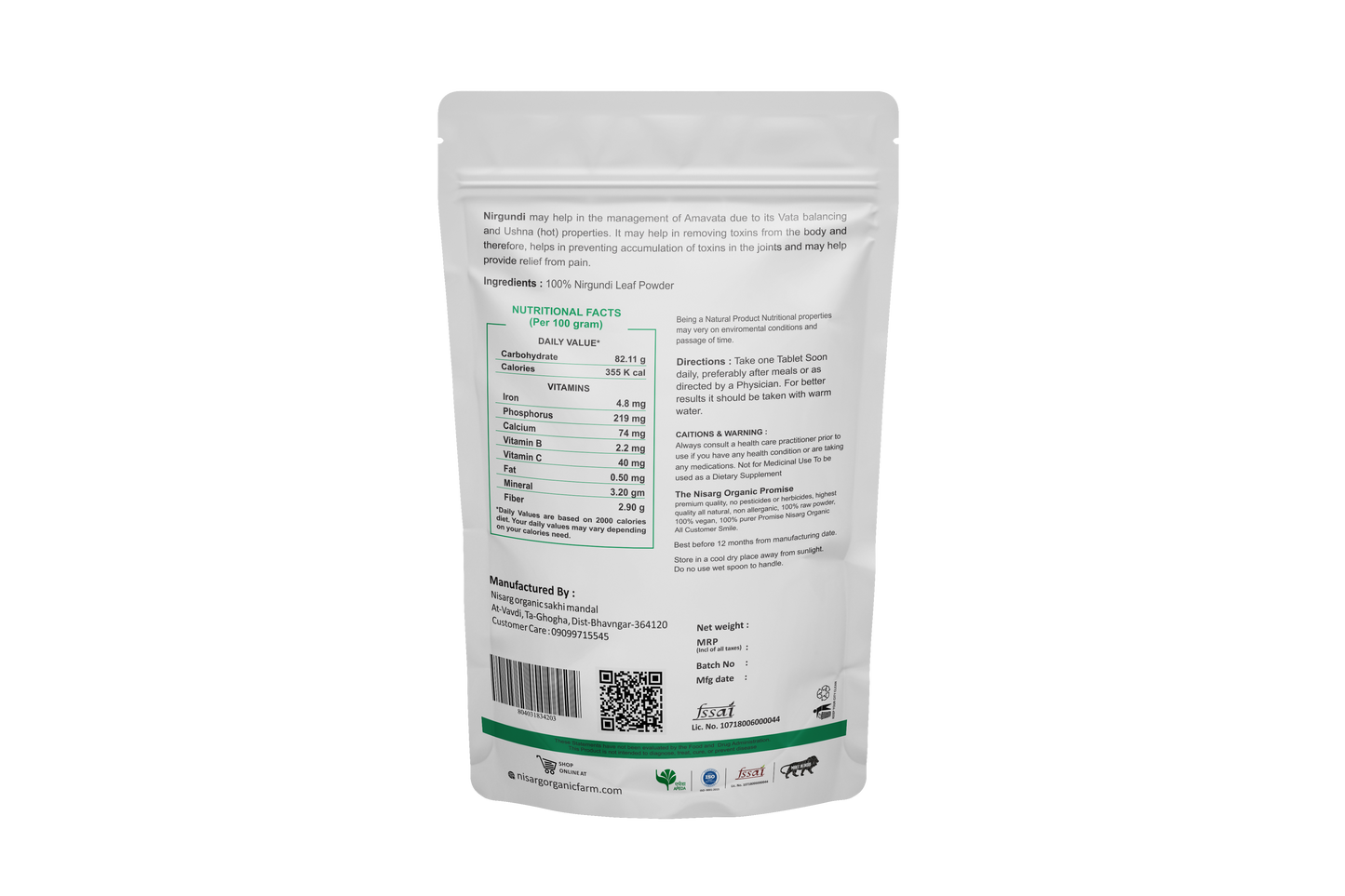 Nisarg Organic Farm Nirgundi Leaf Powder