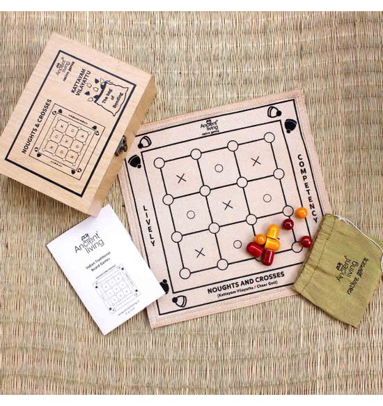 Noughts and Crosses Board Game in Raw Silk (Kattam Vilayattu)