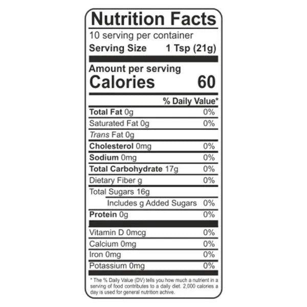 Nutrition facts of Organic honey
