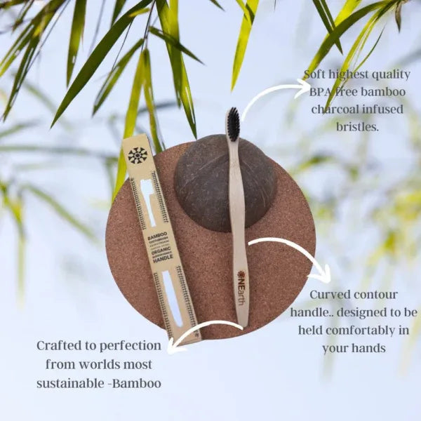 Onearth Bamboo Premium Toothbrush - Pack of 2 Charcoal - Orgoshops