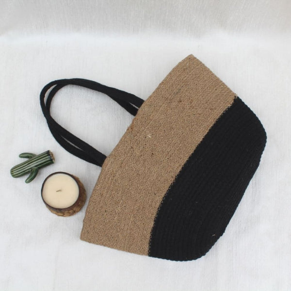 OnEarth Black/Beige Jute Tote Bag-700gm