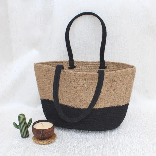 OnEarth Black/Beige Jute Tote Bag-700gm - Orgoshops