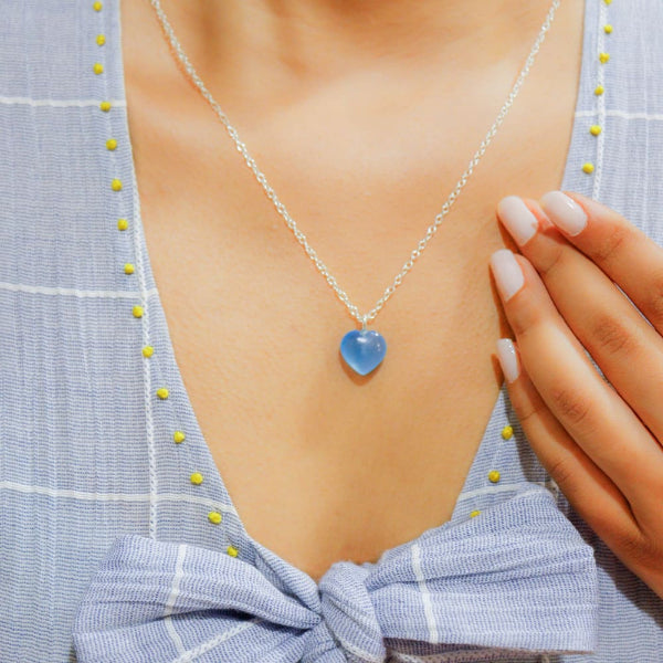 Onearth Blue Chalcedony Stone Pendant with Silver Chain