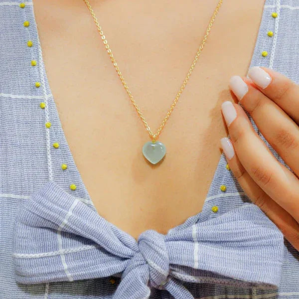 Onearth Green Chalcedony Stone Pendant with Silver Chain - Orgoshops