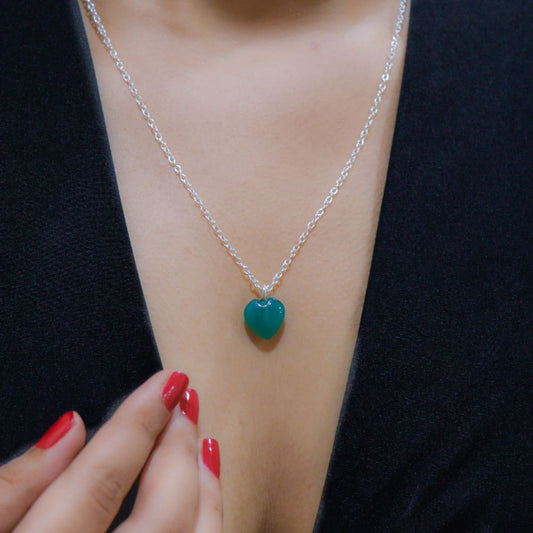 Onearth Green Jade Stone Pendant with Silver Chain