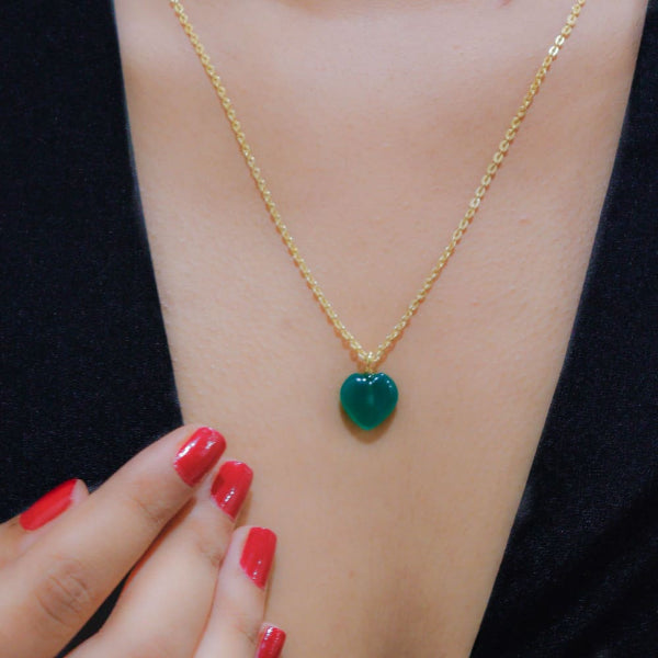 Onearth Green Jade Stone Pendant with Silver Chain