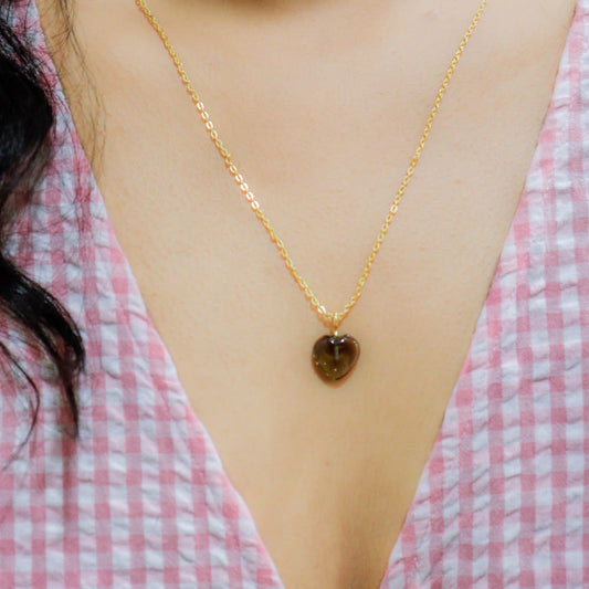 Onearth Hessonite Stone Pendant with Golden Chain