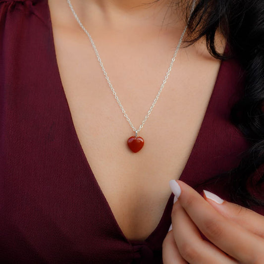 Onearth Red Jasper Stone Pendant with Silver Chain