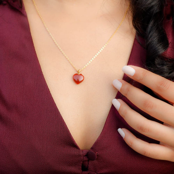 Onearth Red Jasper Stone Pendant with Silver Chain