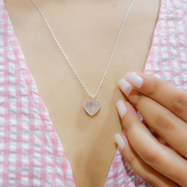 Onearth Rose Quartz Stone Pendant with Silver Chain