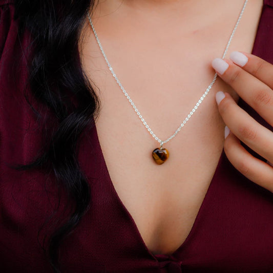 Onearth Tiger Eye Stone Pendant with Silver Chain