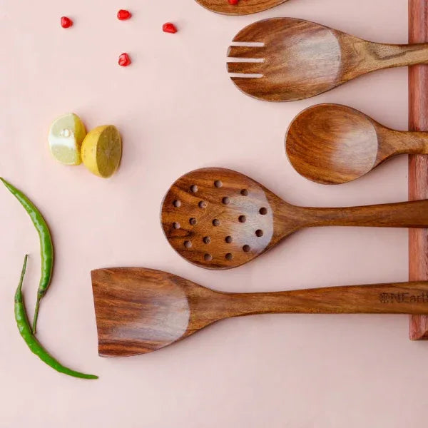 Wooden Premium Cooking & Serving Kitchen Tool 6 Pieces Spoon Set-700g - Orgoshops