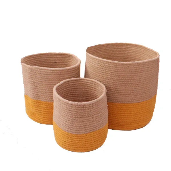 Onearth Dual Tone Jute Baskets ( Yellow) Set of 3 - Orgoshops