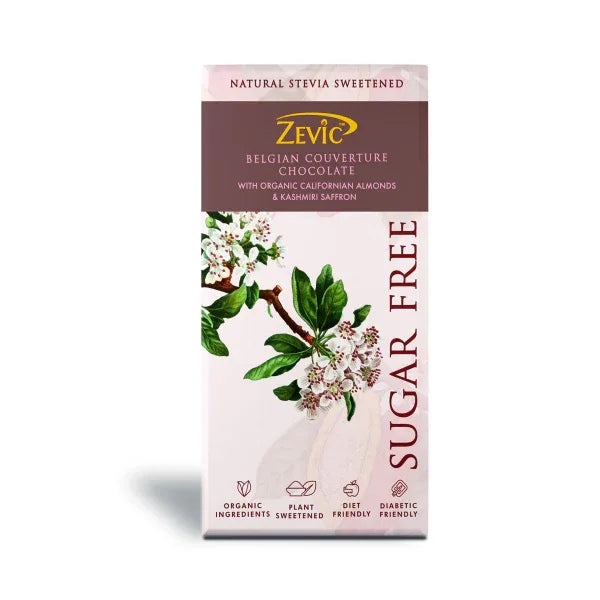Belgian Couverture Chocolate with Organic Californian Almonds and Kashmiri Saffron 90 gm - Orgoshops