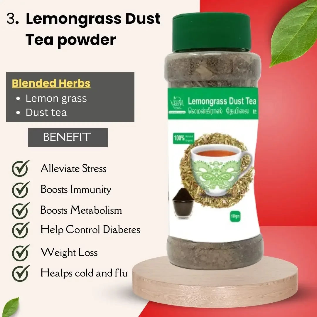 Veena Digestion Tea Collections 02 | Combo of Sukku Tea , Masala Tea and Lemongrass Tea - Each 100g - Orgoshops