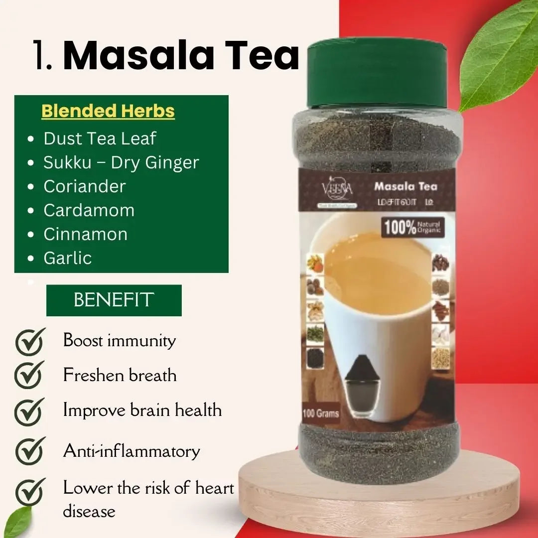 Veena Digestion Tea Collections 02 | Combo of Sukku Tea , Masala Tea and Lemongrass Tea - Each 100g - Orgoshops