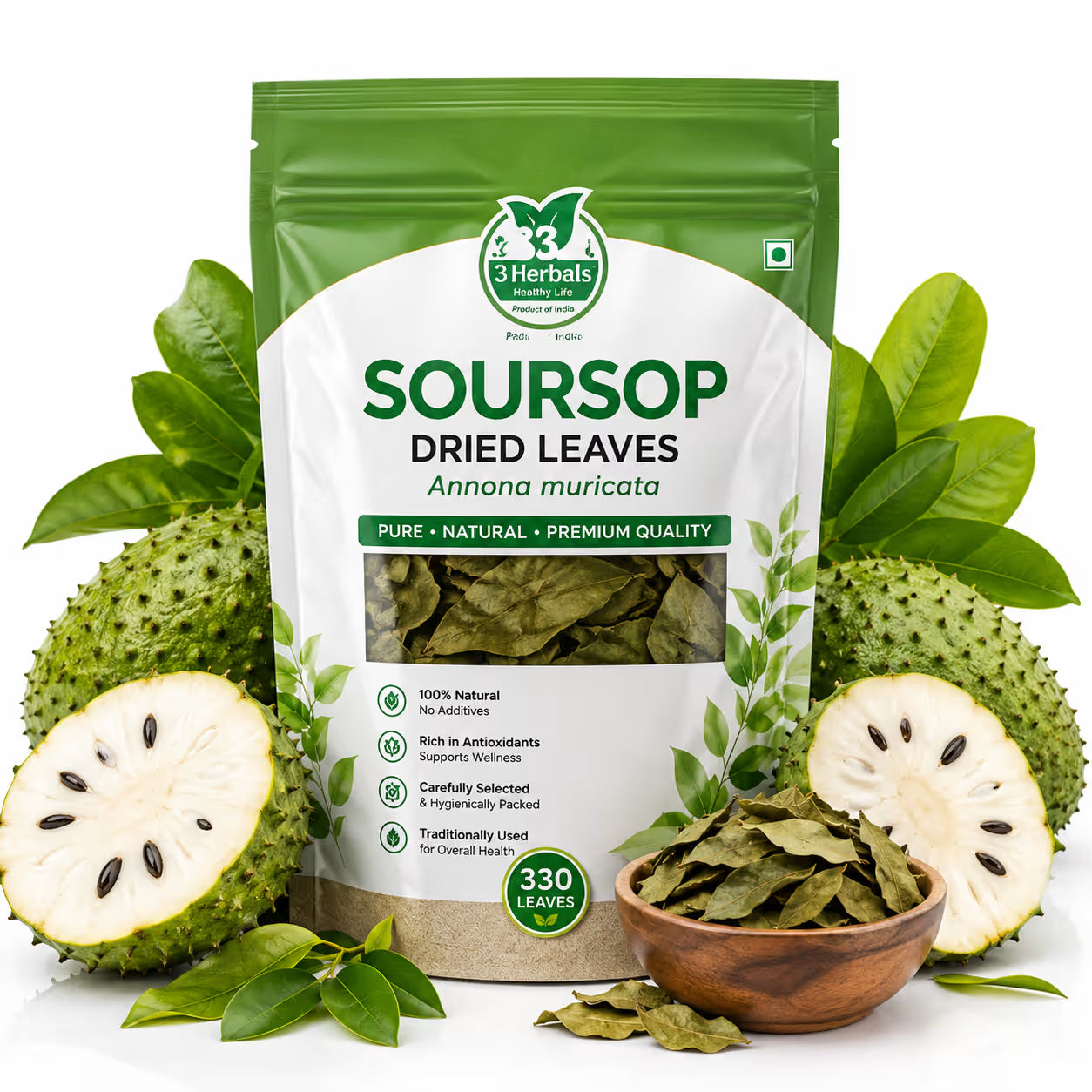Oxygen Herbals Annona muricate /  Soursop Dried Leaves - 330 Leaf