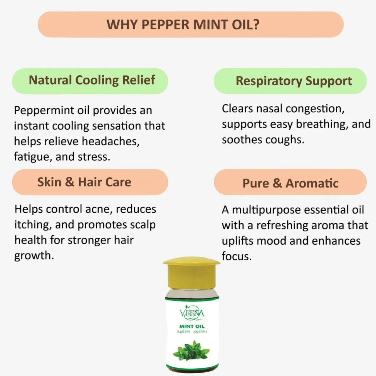 Veena Pepper Mint Oil - 15ml ( Pack of 2 ) - Orgoshops