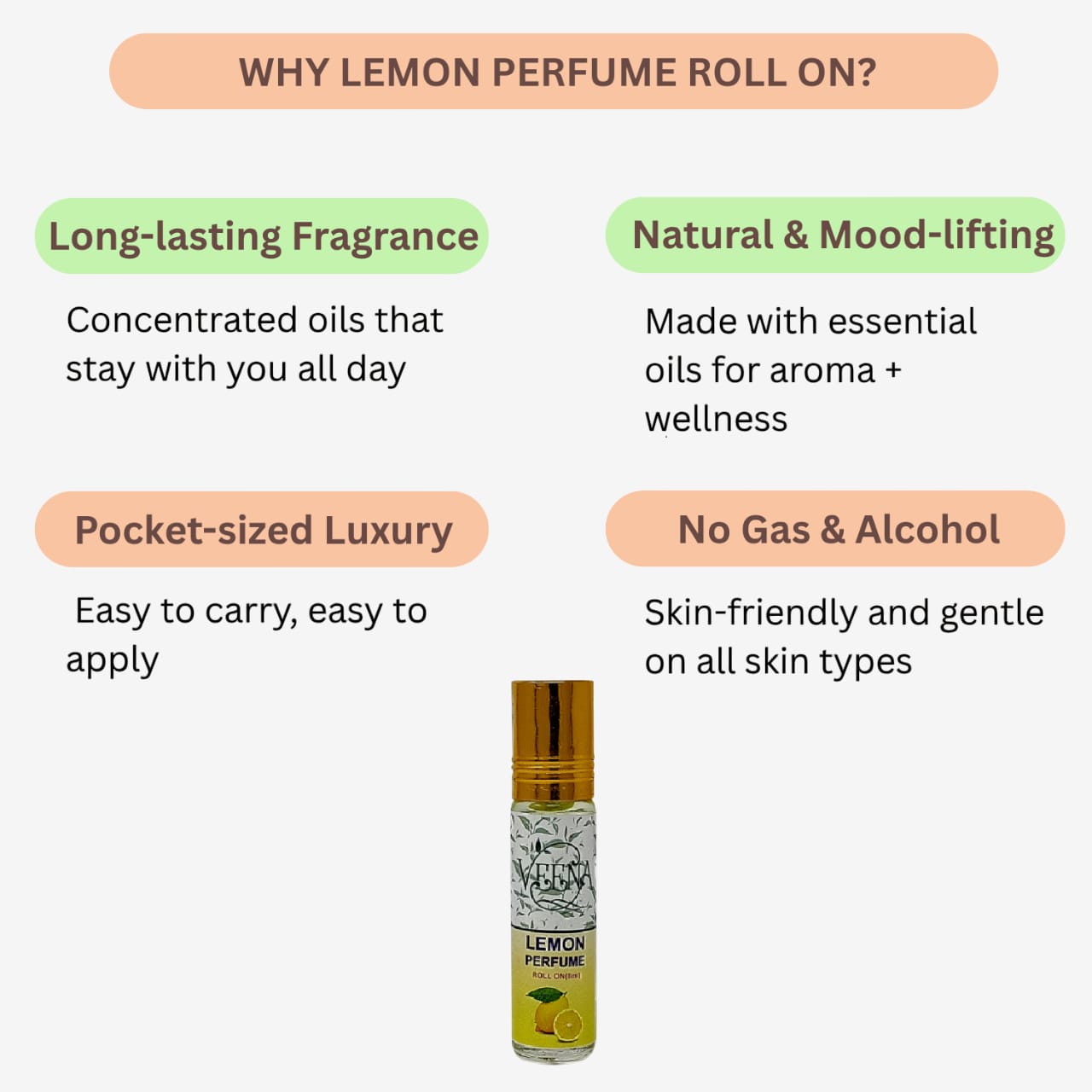 Veena  Lemon Perfume Roll On  - 10 ml ( Pack of 3 )