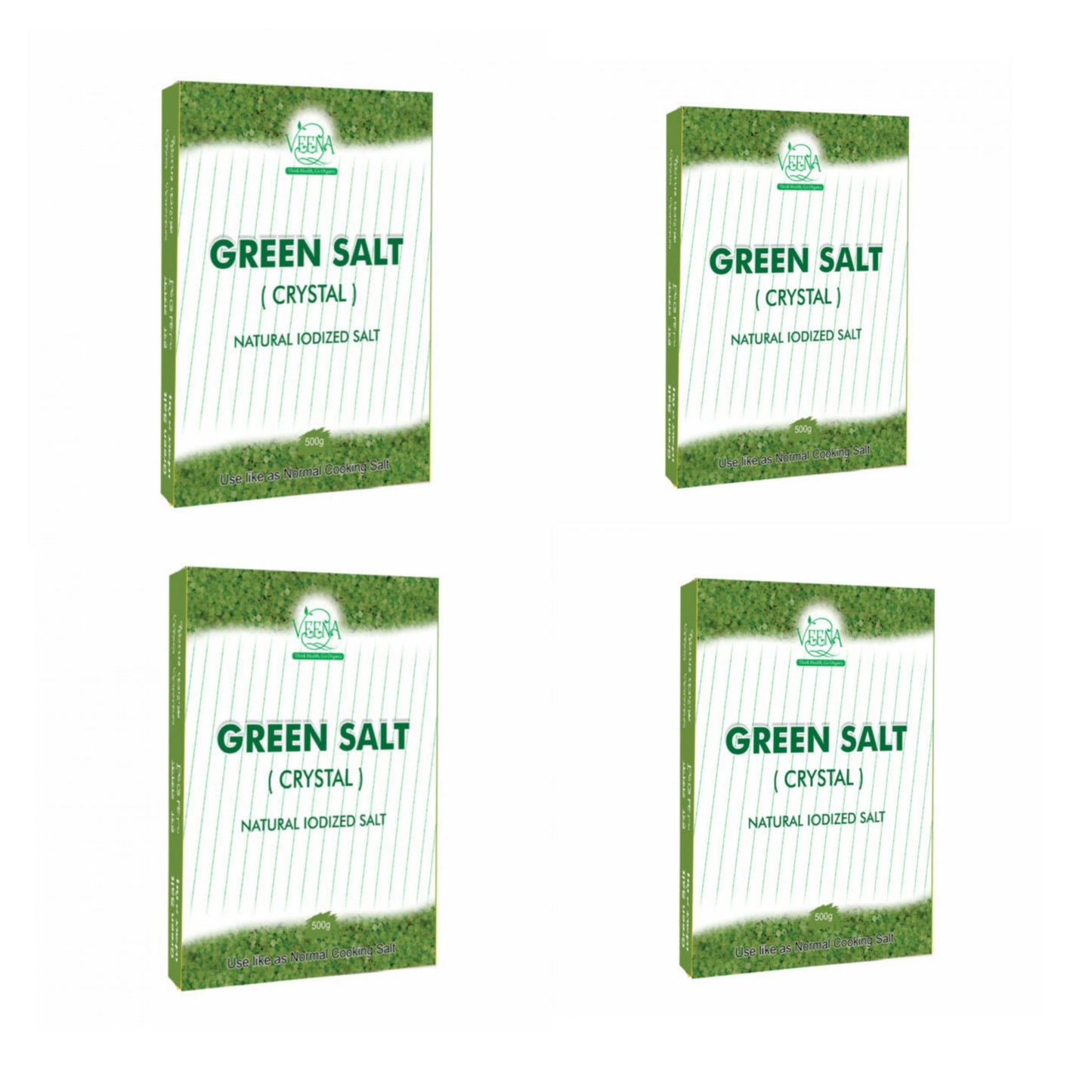 Veena Products Dried Green Salt ( Crystal )Added With Natural Lodine Moringa Leaf - 500g ( Pack of 4 )