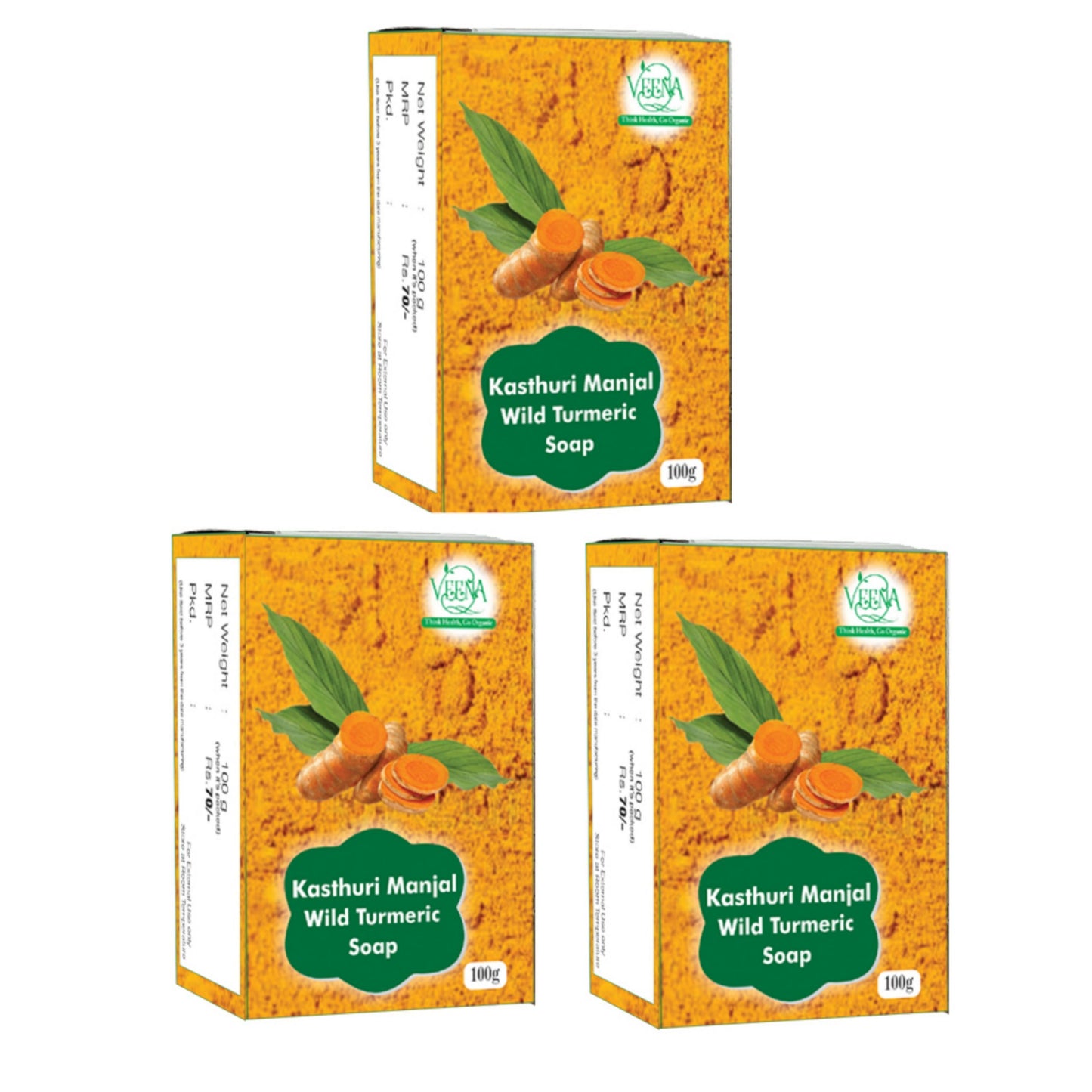 Veena products Kasthuri Manjal Natural Soap - 100g ( pack of 3 )