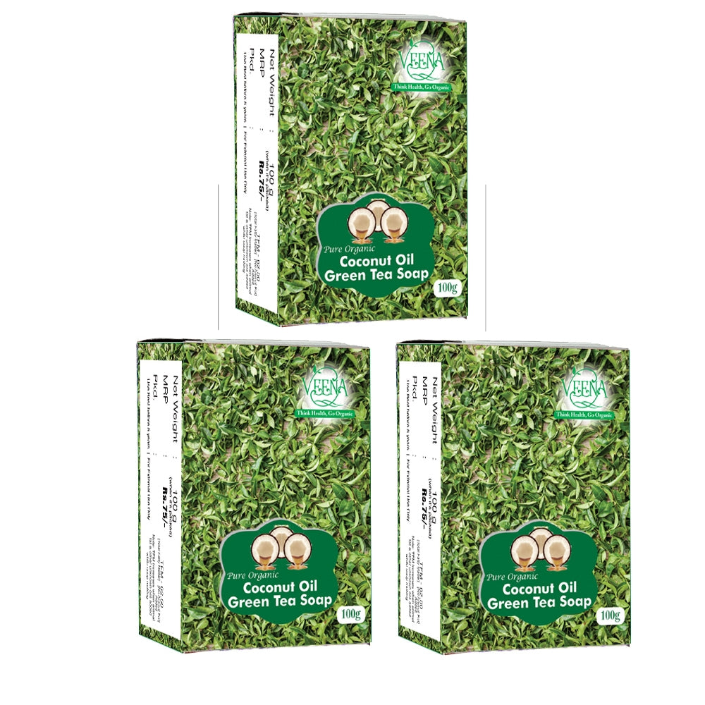 Veena Products Green Tea Soap - 100g ( Pack of 3 )