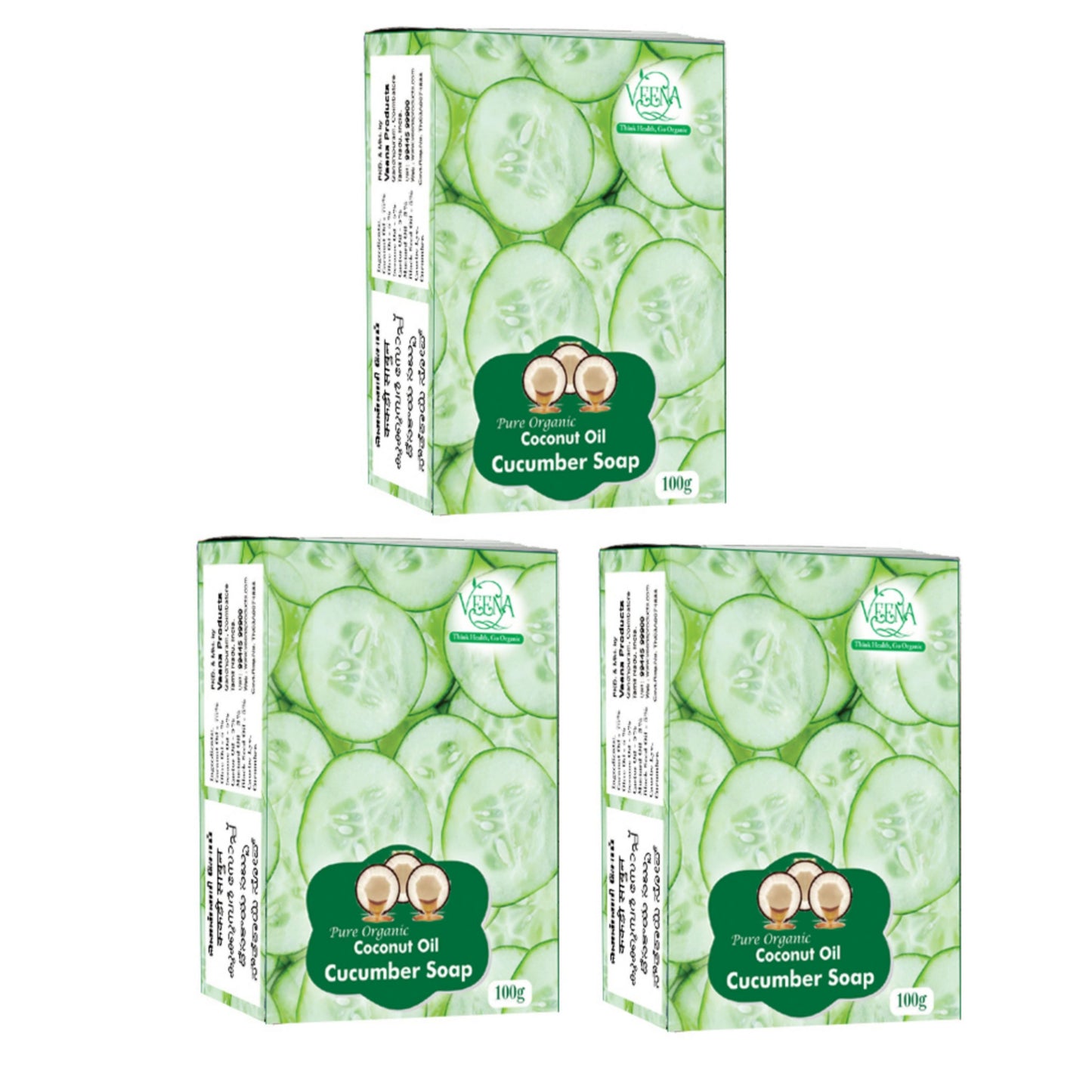 Veena Products Cucumber Soap - 100g ( Pack of 3 )