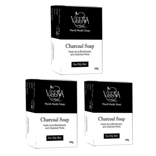 Veena Products Charcoal Natural Soap - 100g ( Pack of 3)