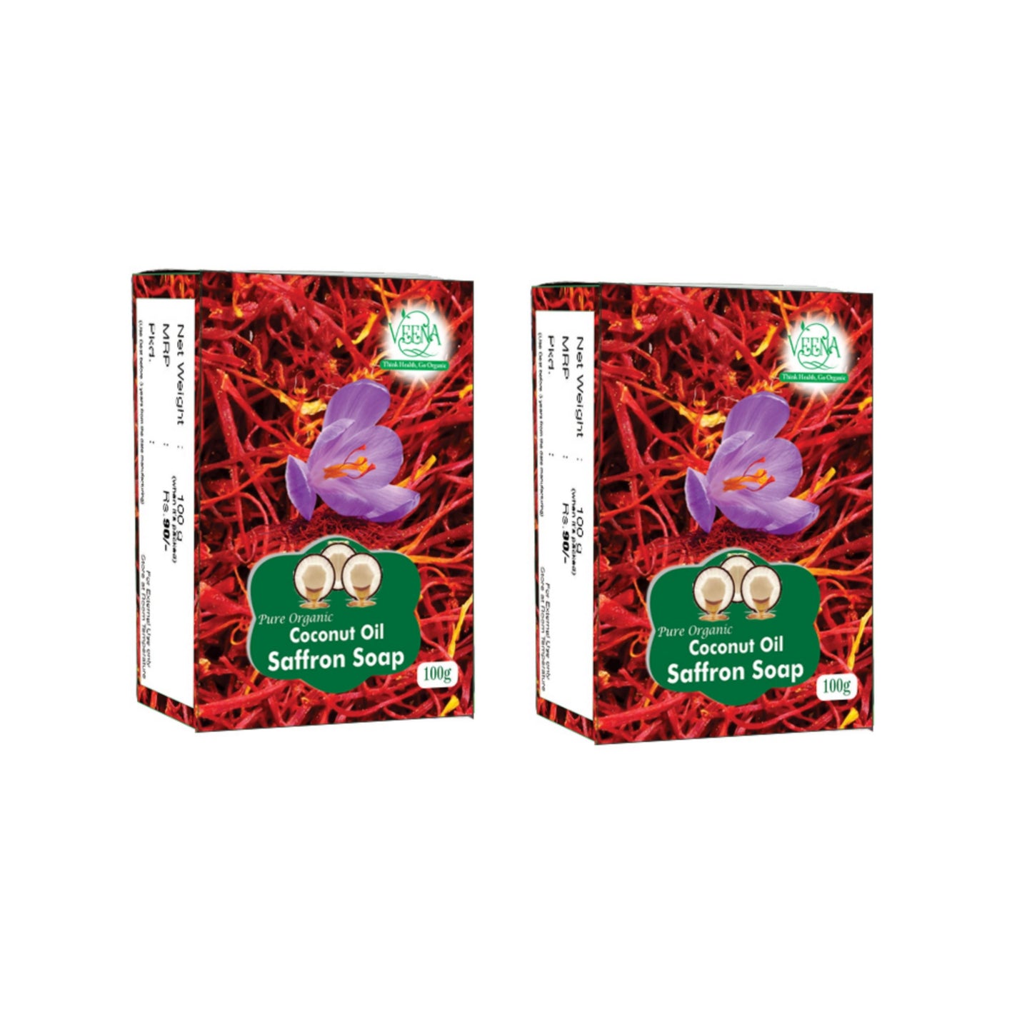 Veena products Saffron Natural Essential Oil Soap - 100g ( Pack of 2 )