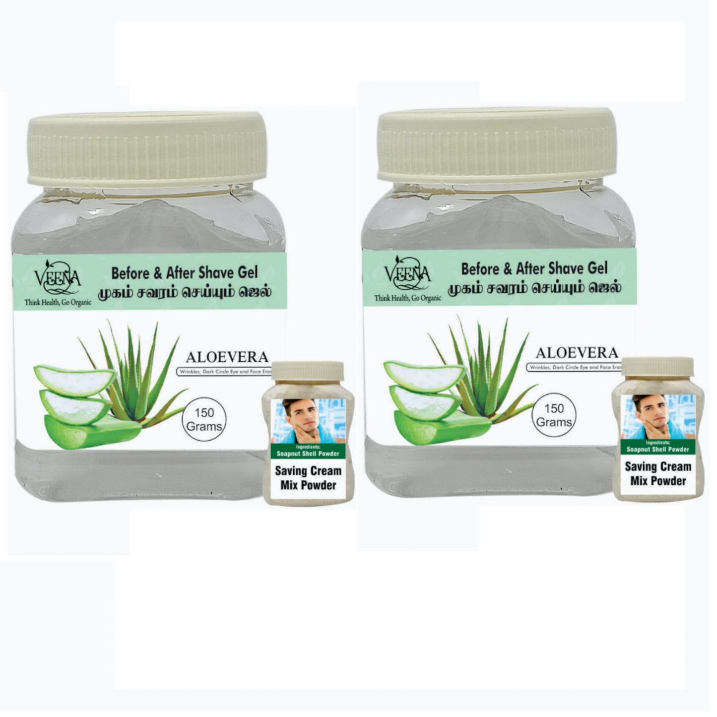 Veena Products Before and After Shaving Gel ( Aloevera with Free Soapnut Powder ) - 150g (Pack Of 2 )