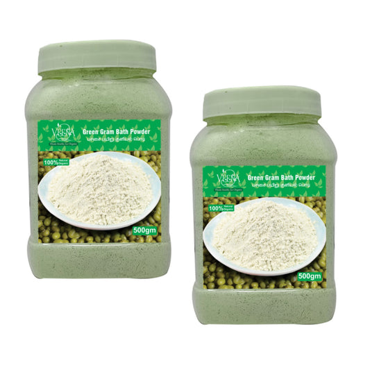 Veena products Green Mung Gram Pachai Payaru Organic Luxury Bath Powder - 500g ( Pack of 2 )