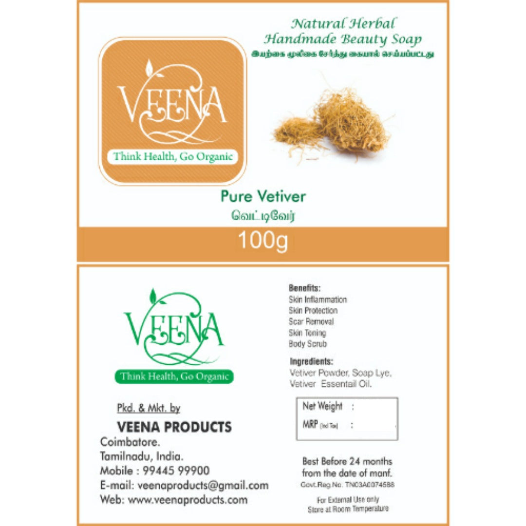 Veena products Pure Vetiver Natural Essential Oil Soap - 100g