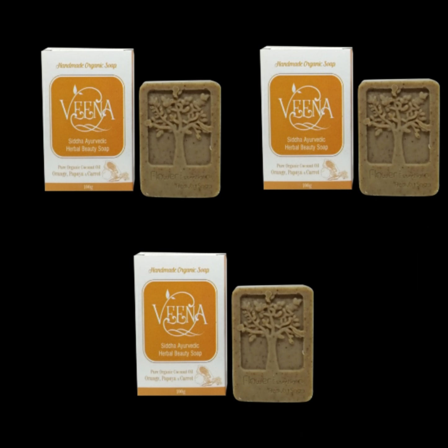 Veena products Papayya & Orange Natural Essential Oil Soap - 100g ( Pack of 3 )