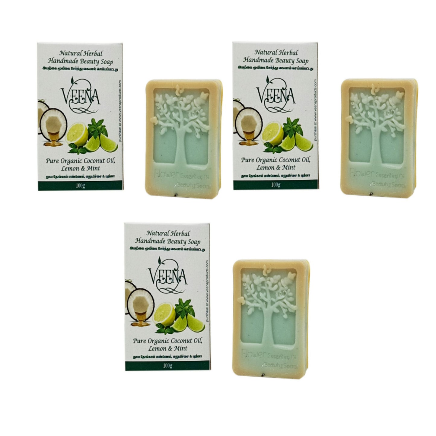 Veena Products Lemon & Mint Natural Soap - 100 g ( Pack of 3 )